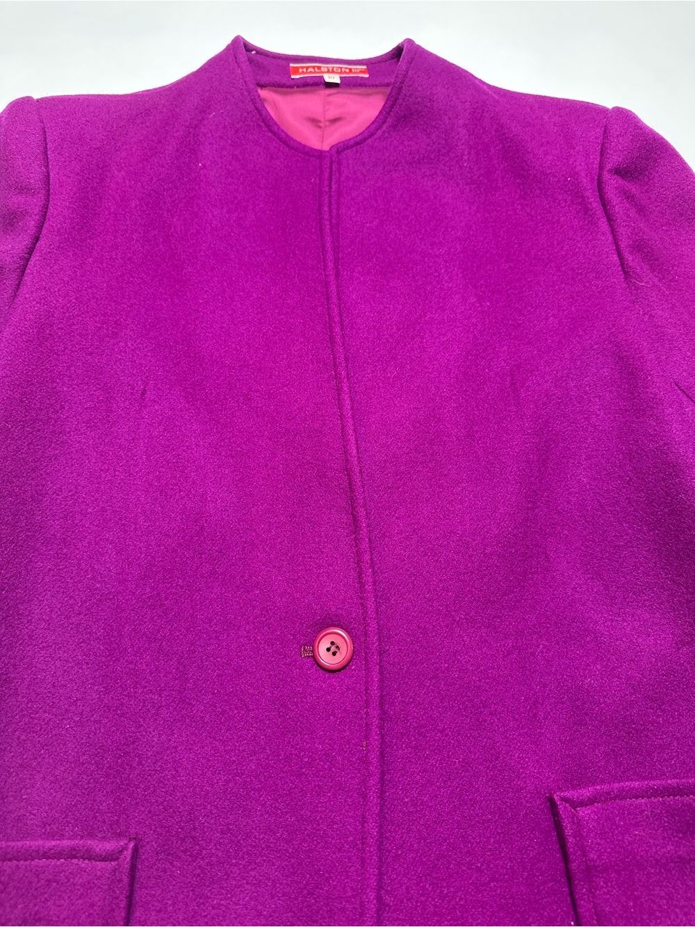 Vintage 80s Halston III Purple 100% Wool Collarless Jacket Blazer Size 10 - Picture 3 of 13